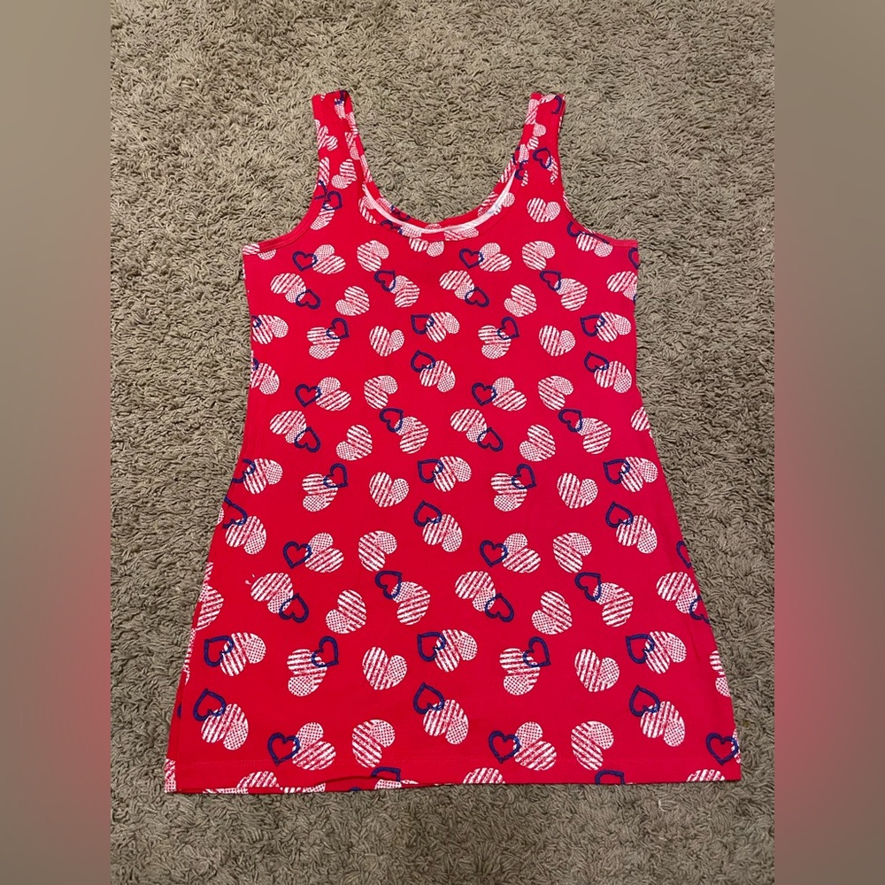 Red Tank Top with White and Blue Hearts - Size L